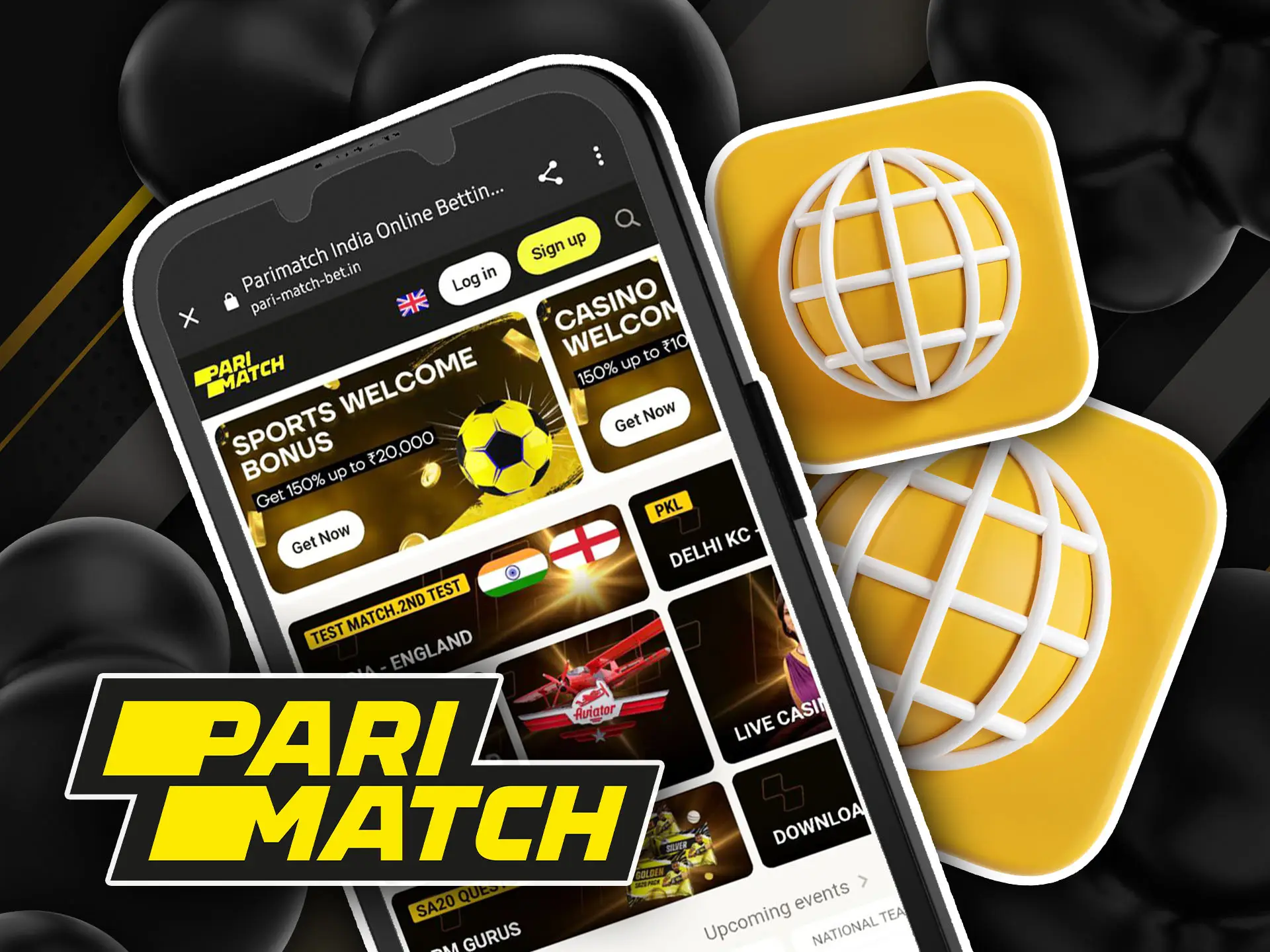 Mobile version of the Parimatch application for India.