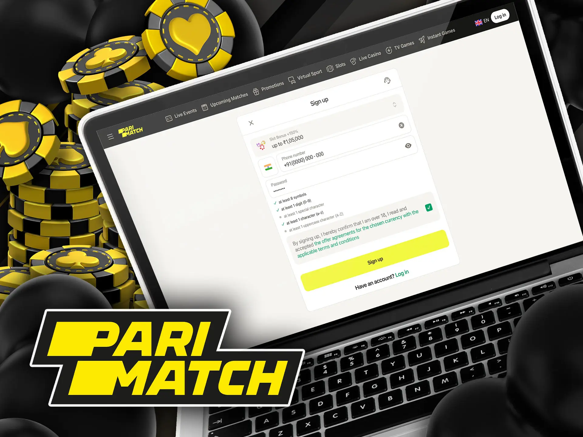 How to start playing at Parimatch casino in India.