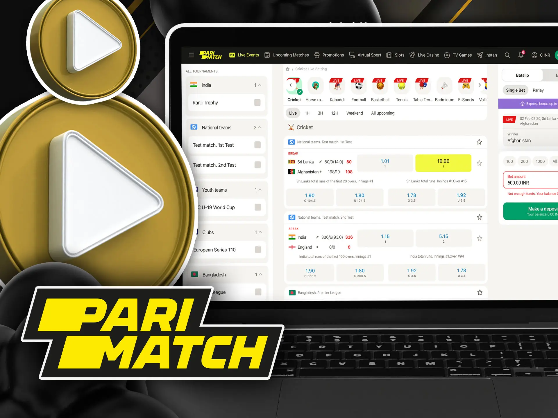Live betting on Parimatch for India.