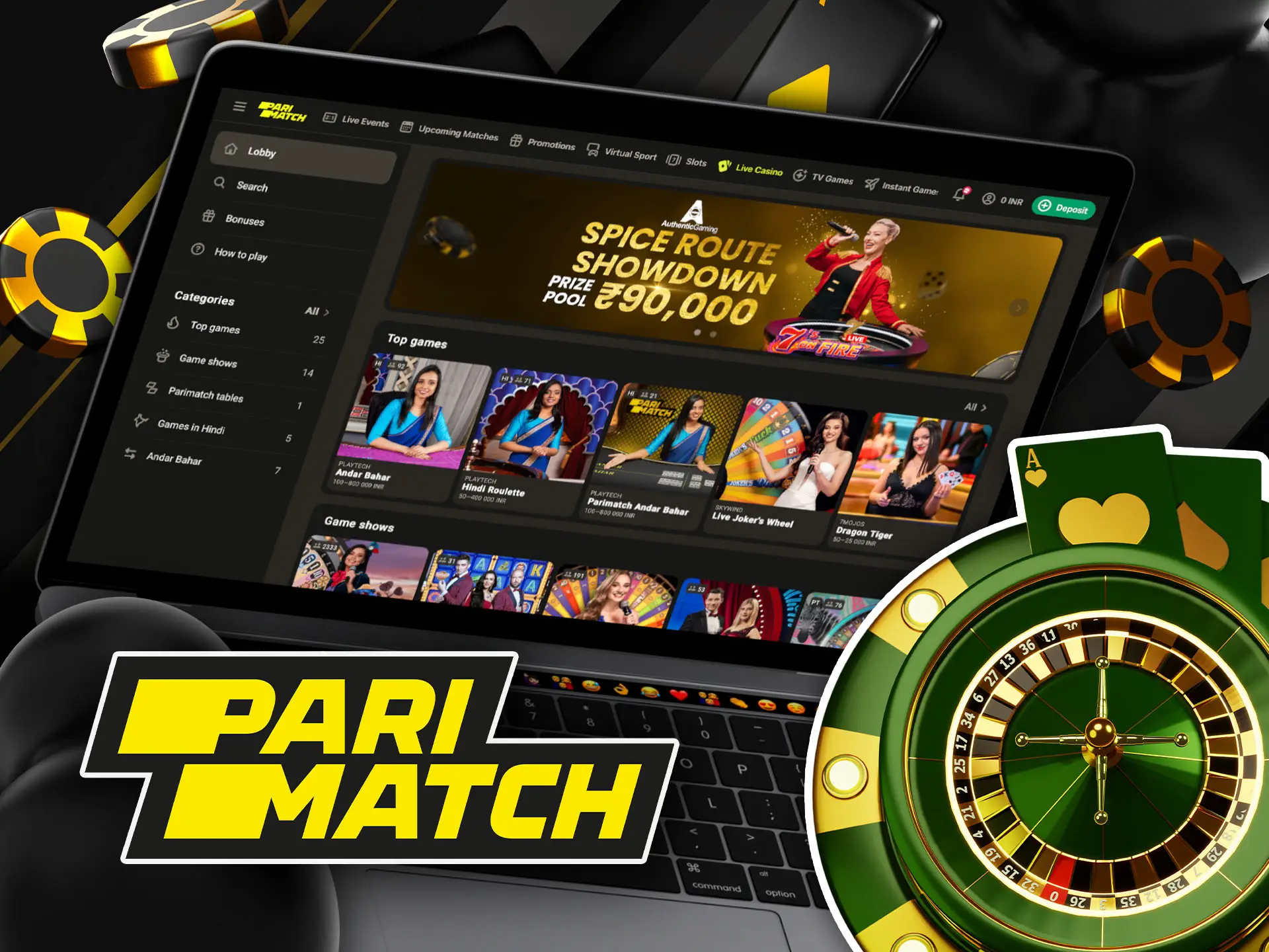 Live casino with Parimatch dealers for India.