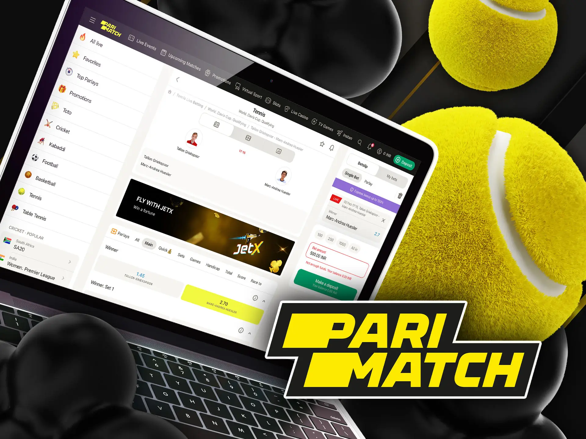 Tennis betting at Parimatch for India.