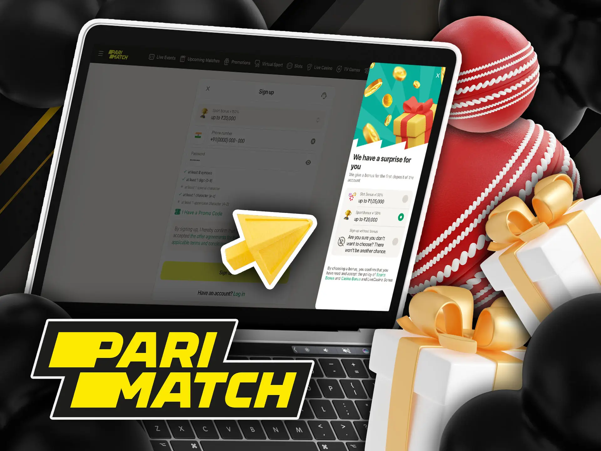 Welcome bonus on sports for Parimatch in India.