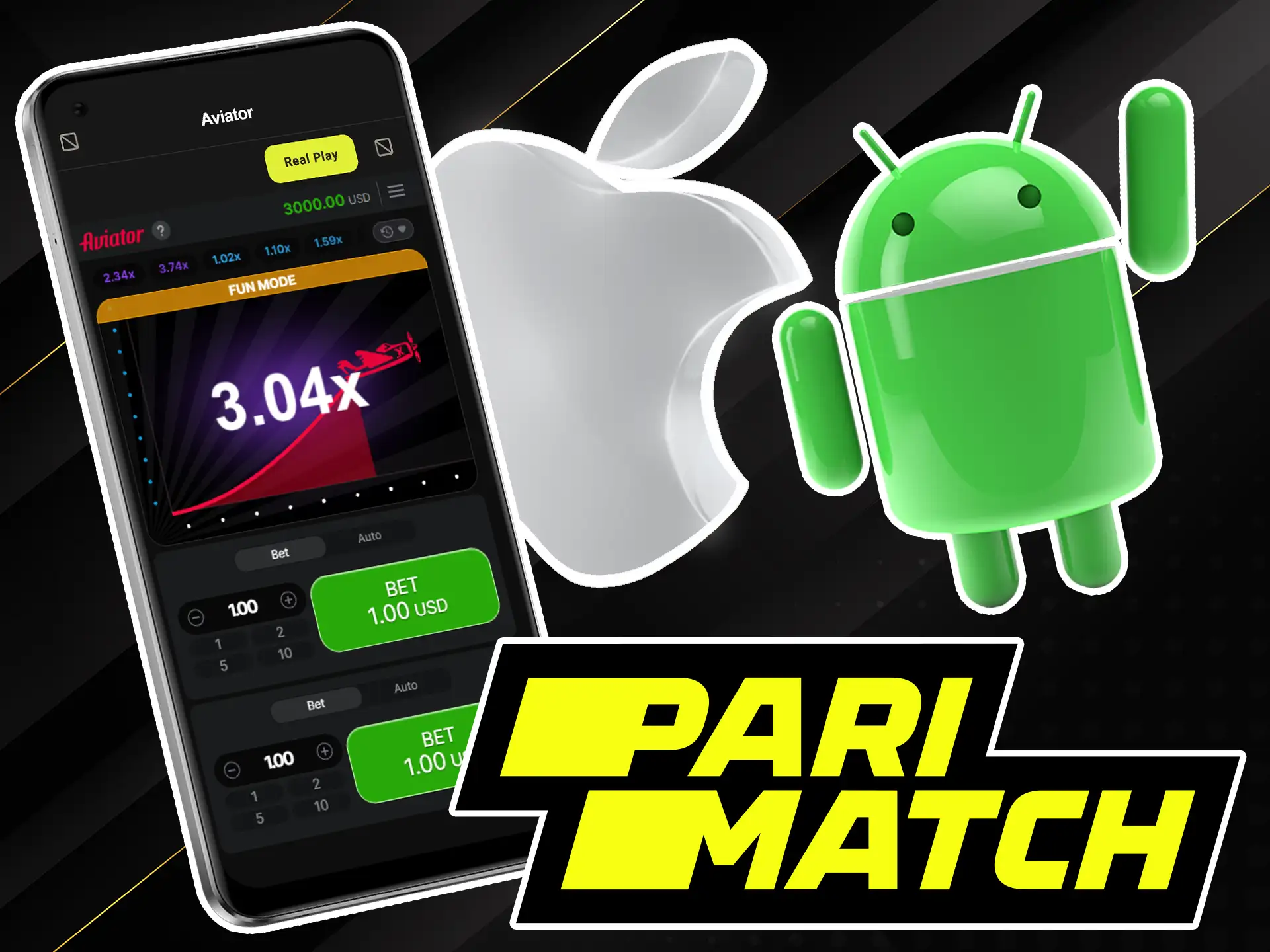 Play on your mobile device with the Parimatch app, available for both Android and iOS.