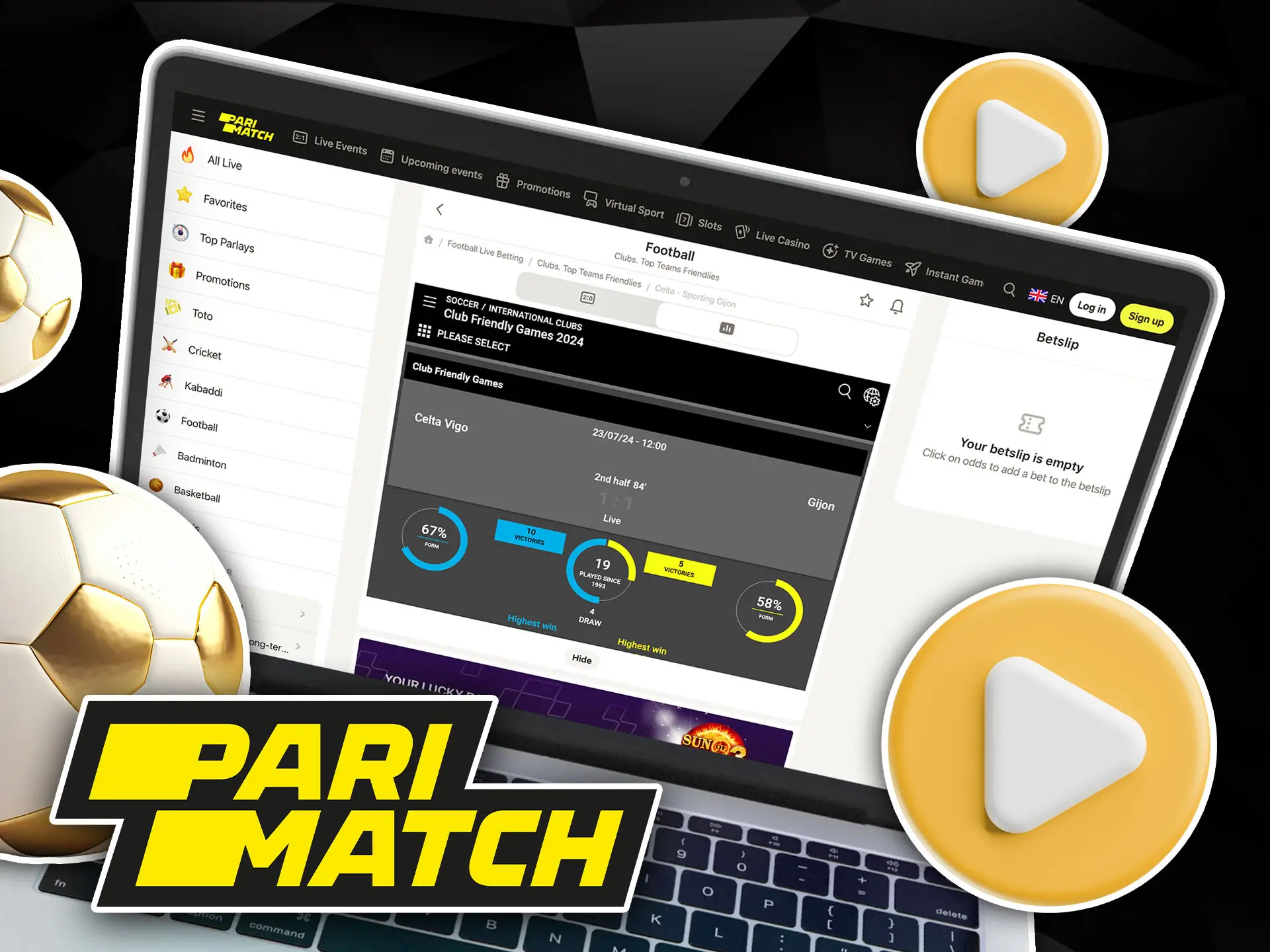 Place live soccer bets at Parimatch.