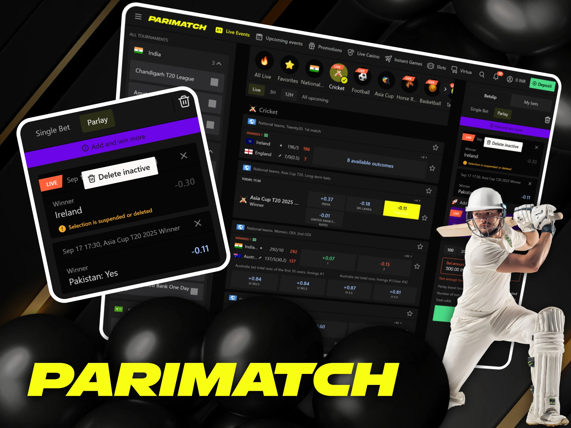 Instructions for players on how to bet on cricket at the Parimatch online casino.
