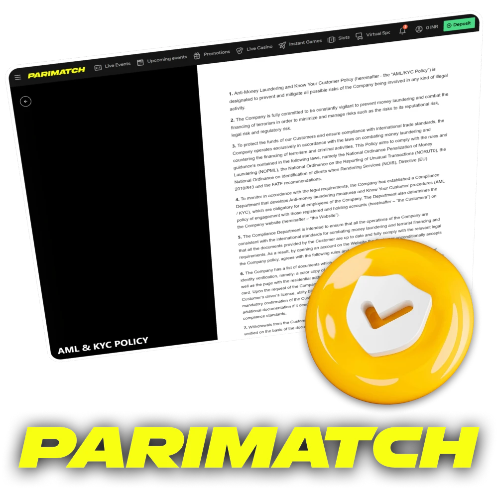 Anti-Money Laundering and Client Information Protection Policy in Parimatch in India.