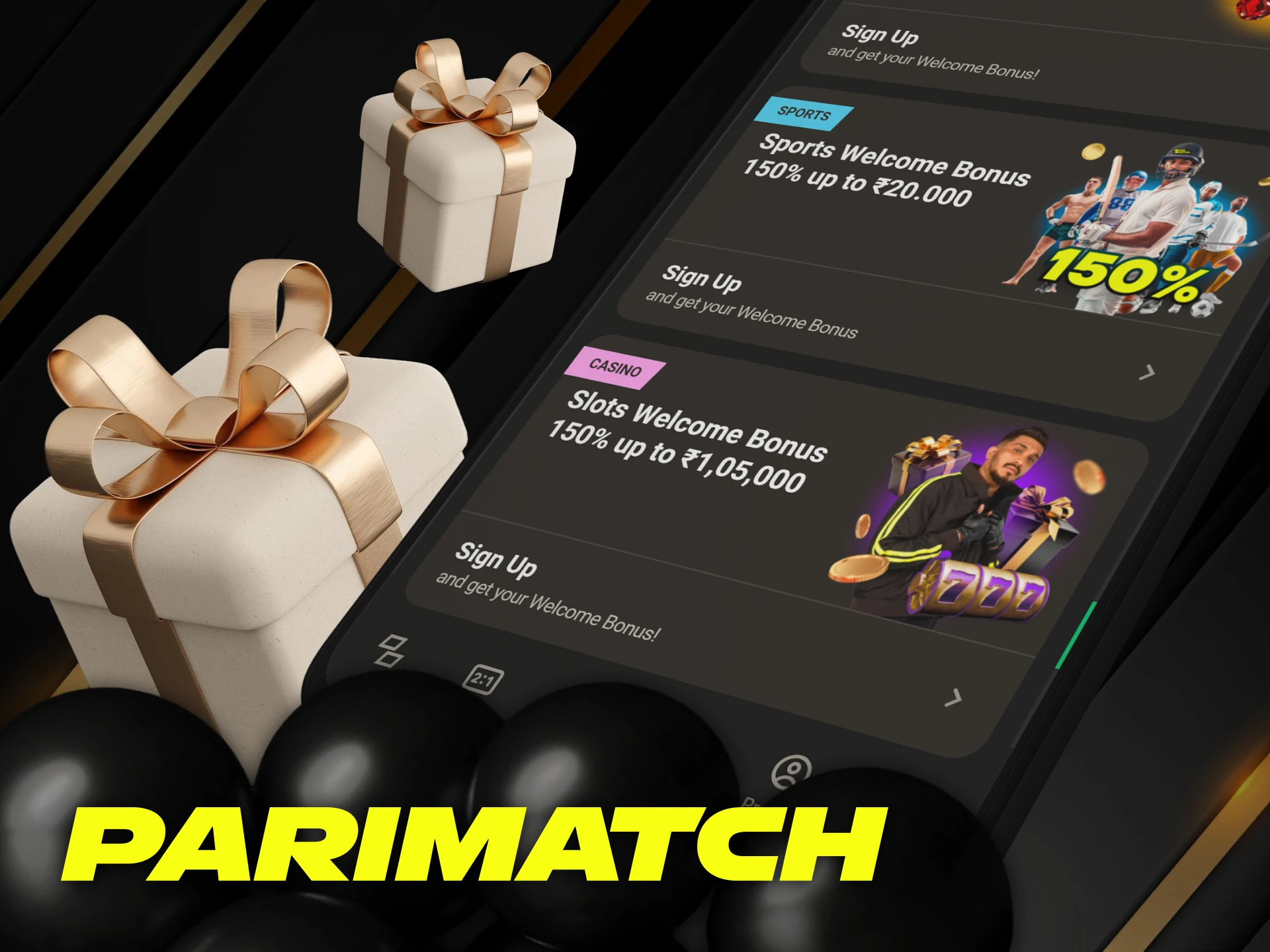 Casino bonus in the Parimatch app for India.