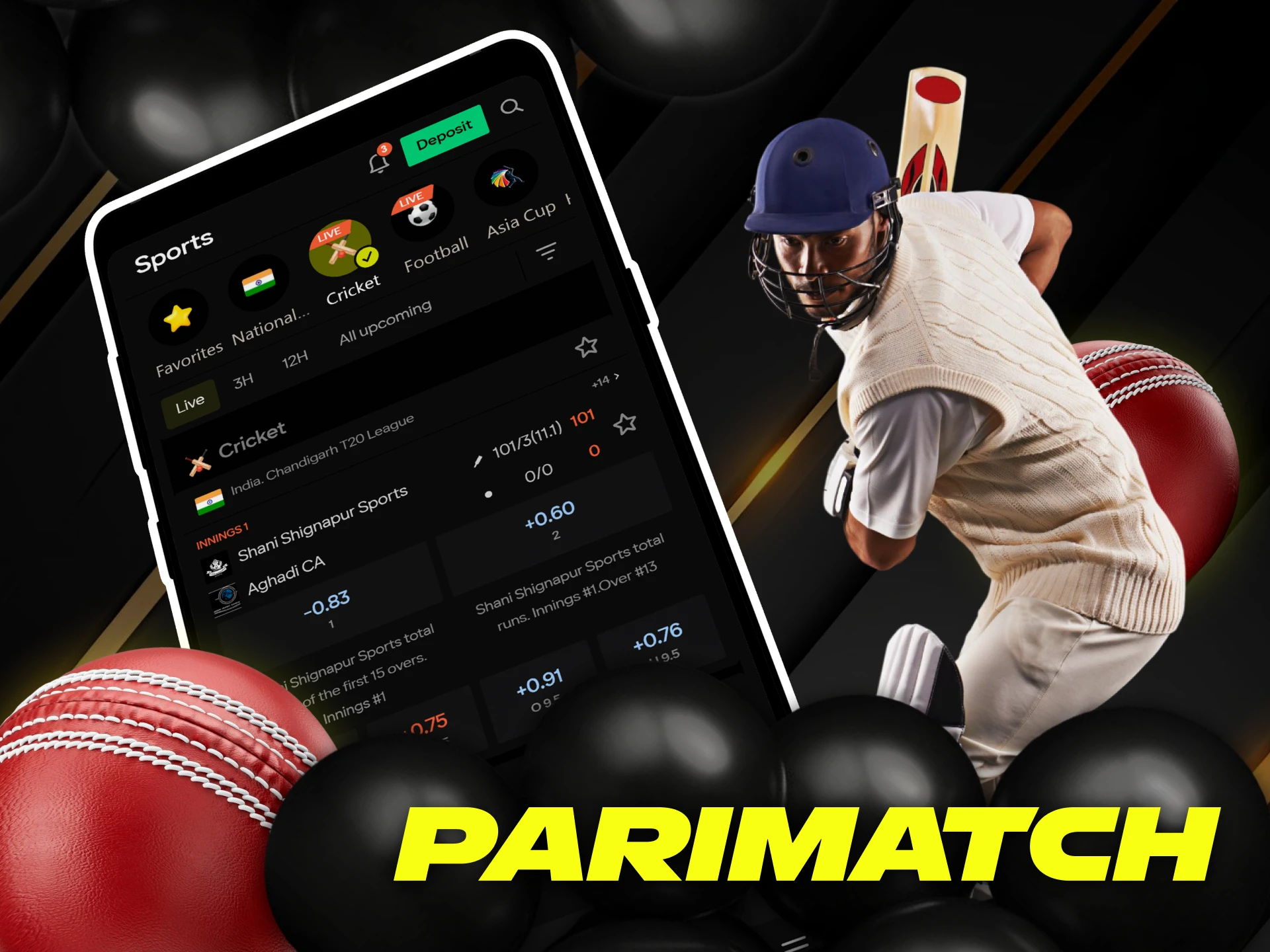Cricket betting on Parimatch app for India.