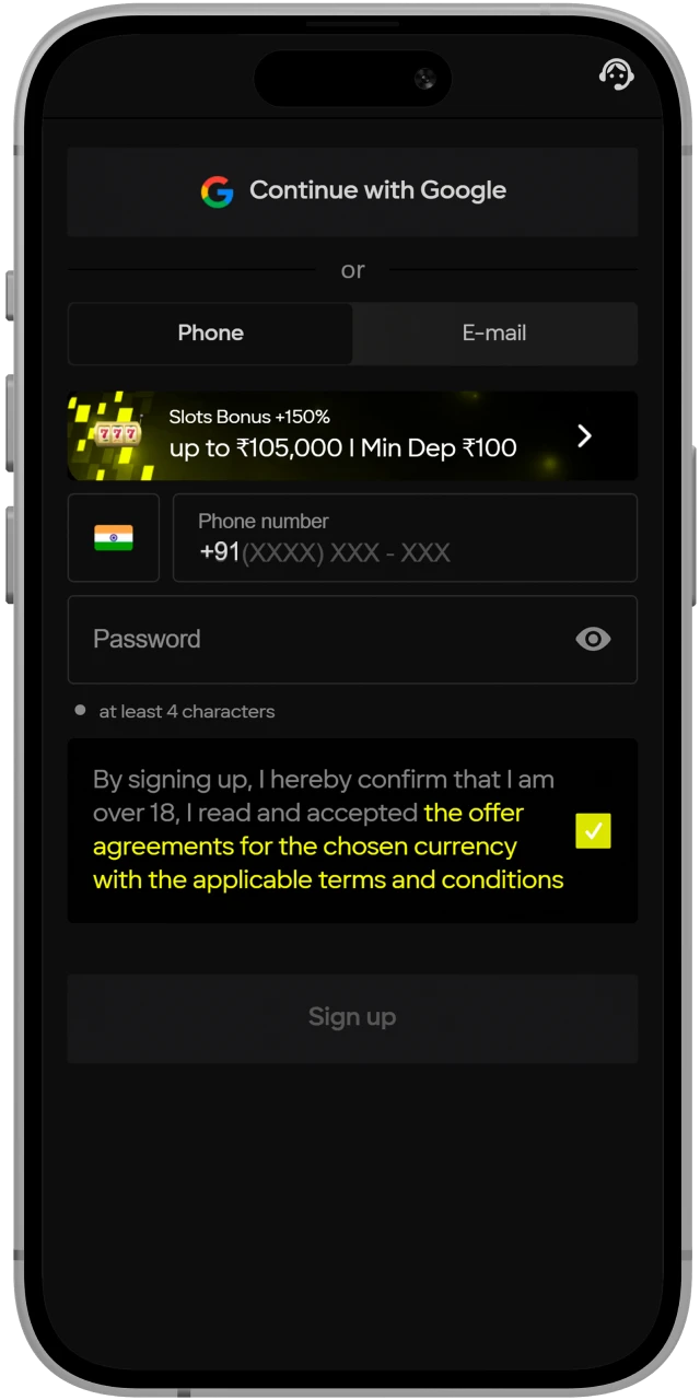 Register to install the IOS app in Parimatch for India.