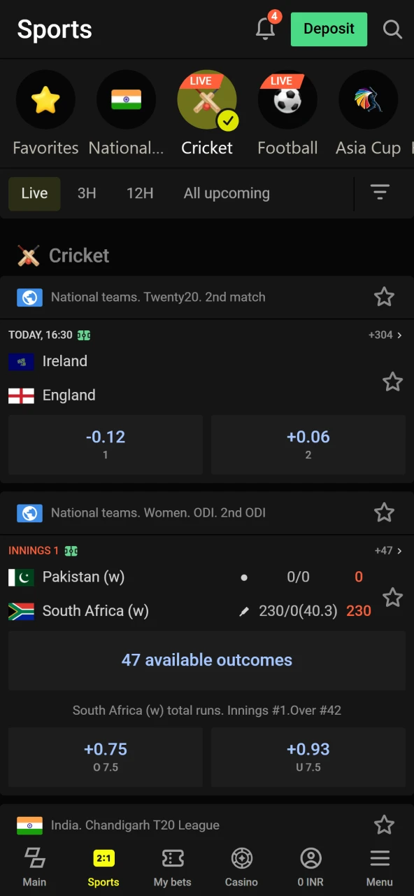 Cricket betting at Parimatch.