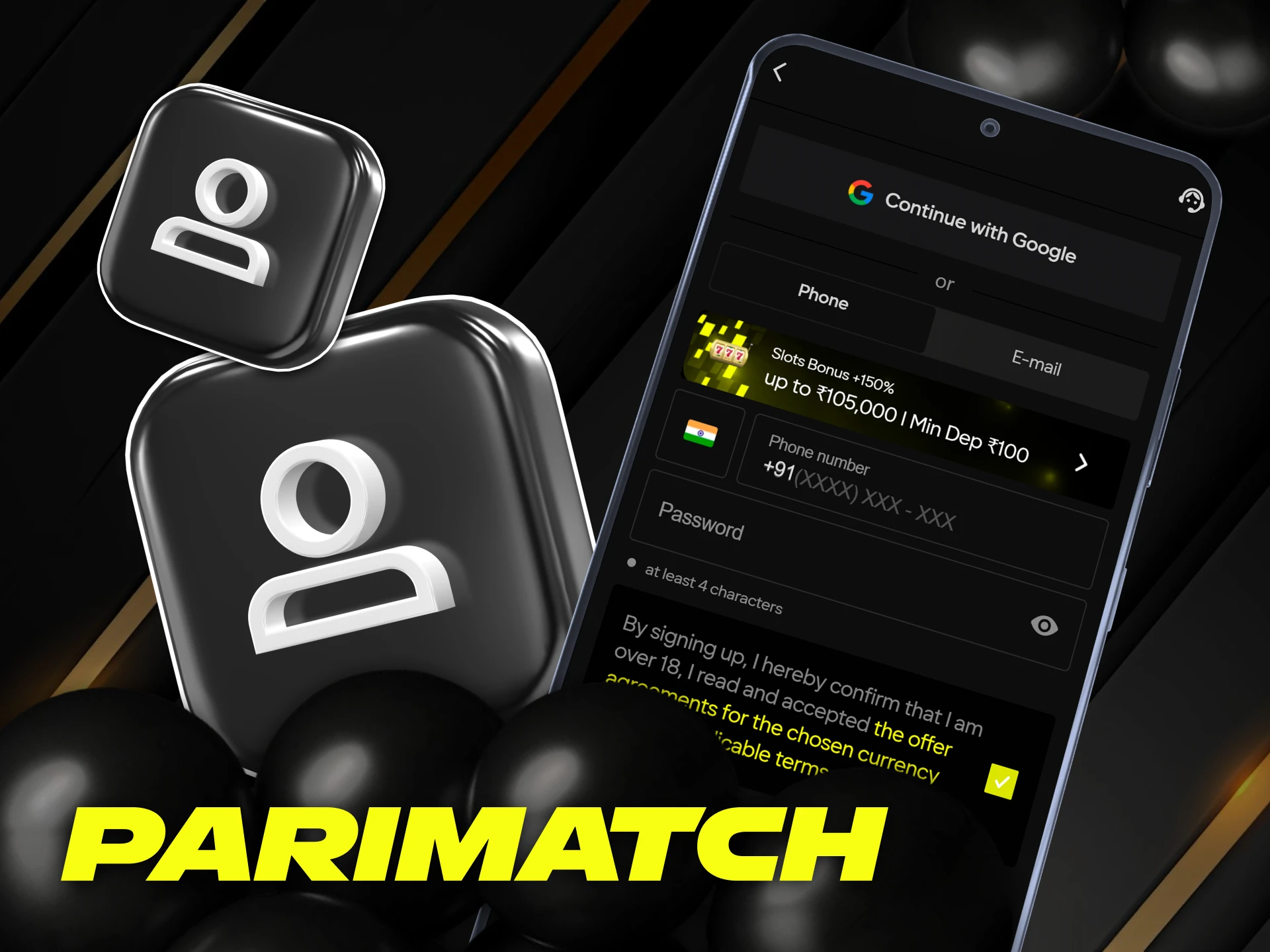 Registration in the Parimatch application for India.