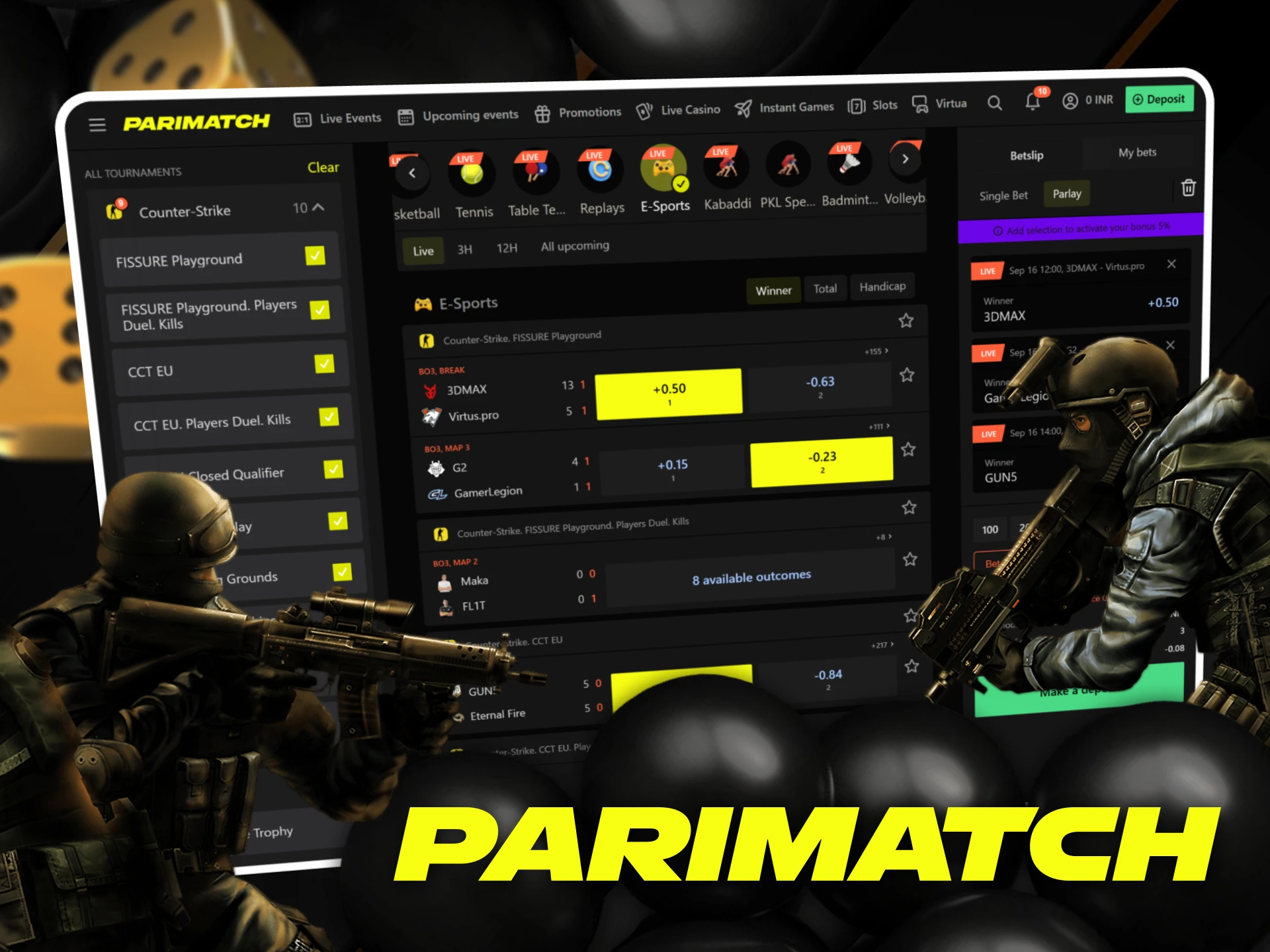 Choose the best odds to win at Counter-Strike Parimatch.