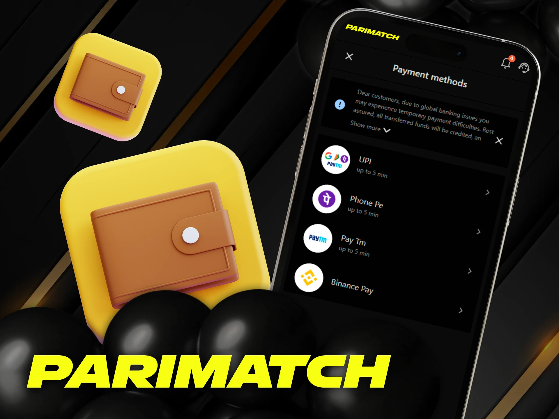 Deposit in the Parimatch mobile application in India.