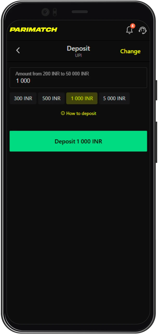 Complete your Parimatch deposit in India.