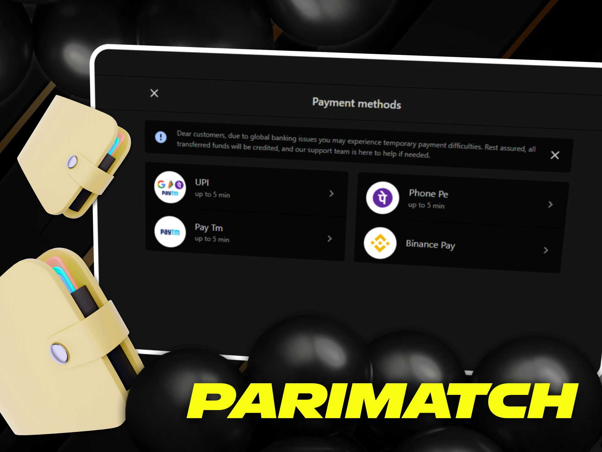 Payment methods in Parimatch in India.