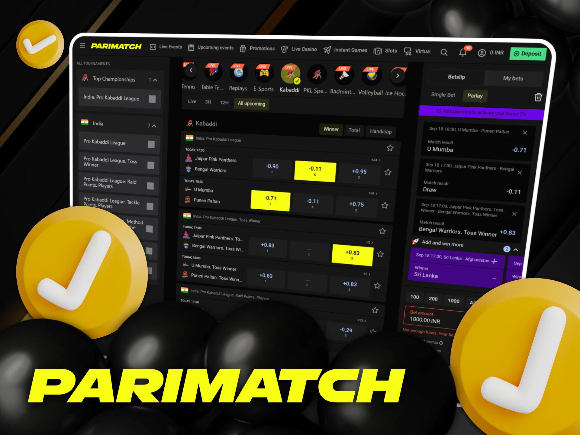 Choose Parimatch bookmaker for the best kabaddi wins at Parimatch.