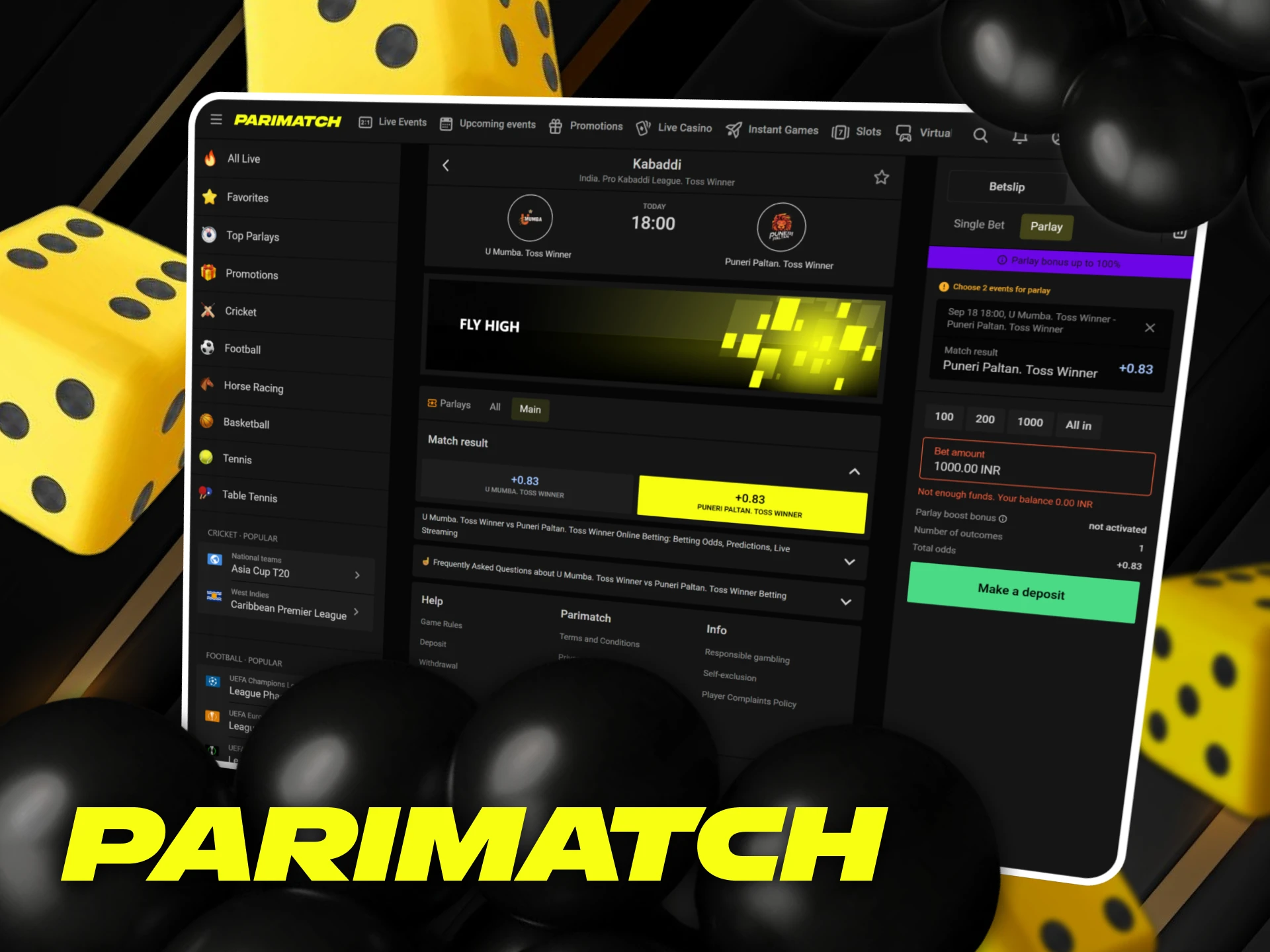 Great selection of a variety of kabaddi bets at Parimatch.