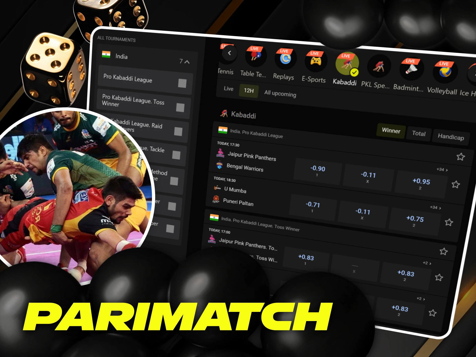 Choose the best kabaddi tournaments at Parimatch.