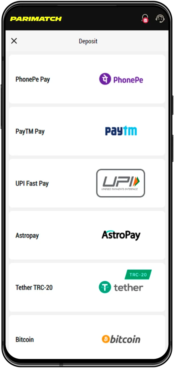 Fund your Parimatch account.
