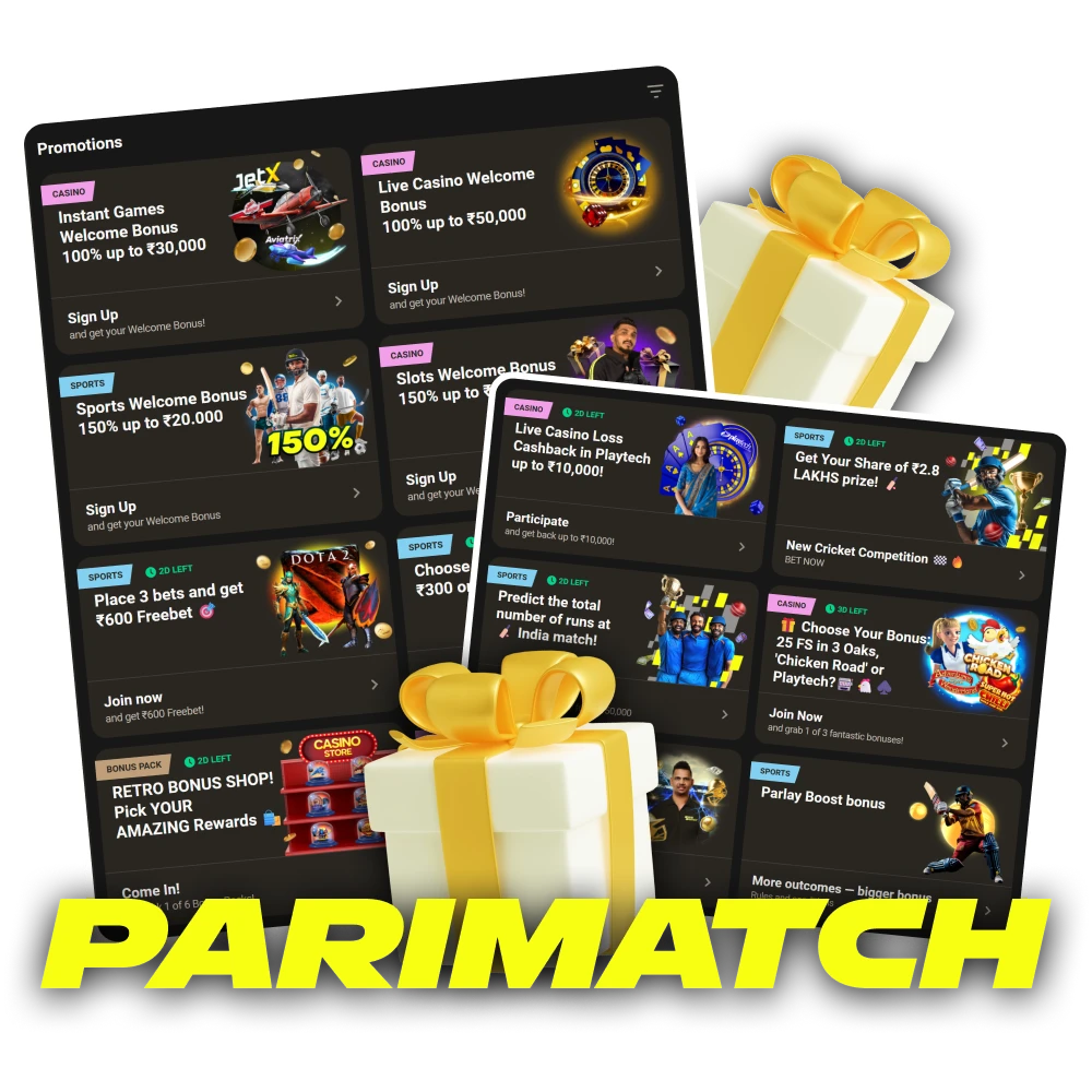 Bonuses and promotions for Parimatch in India.