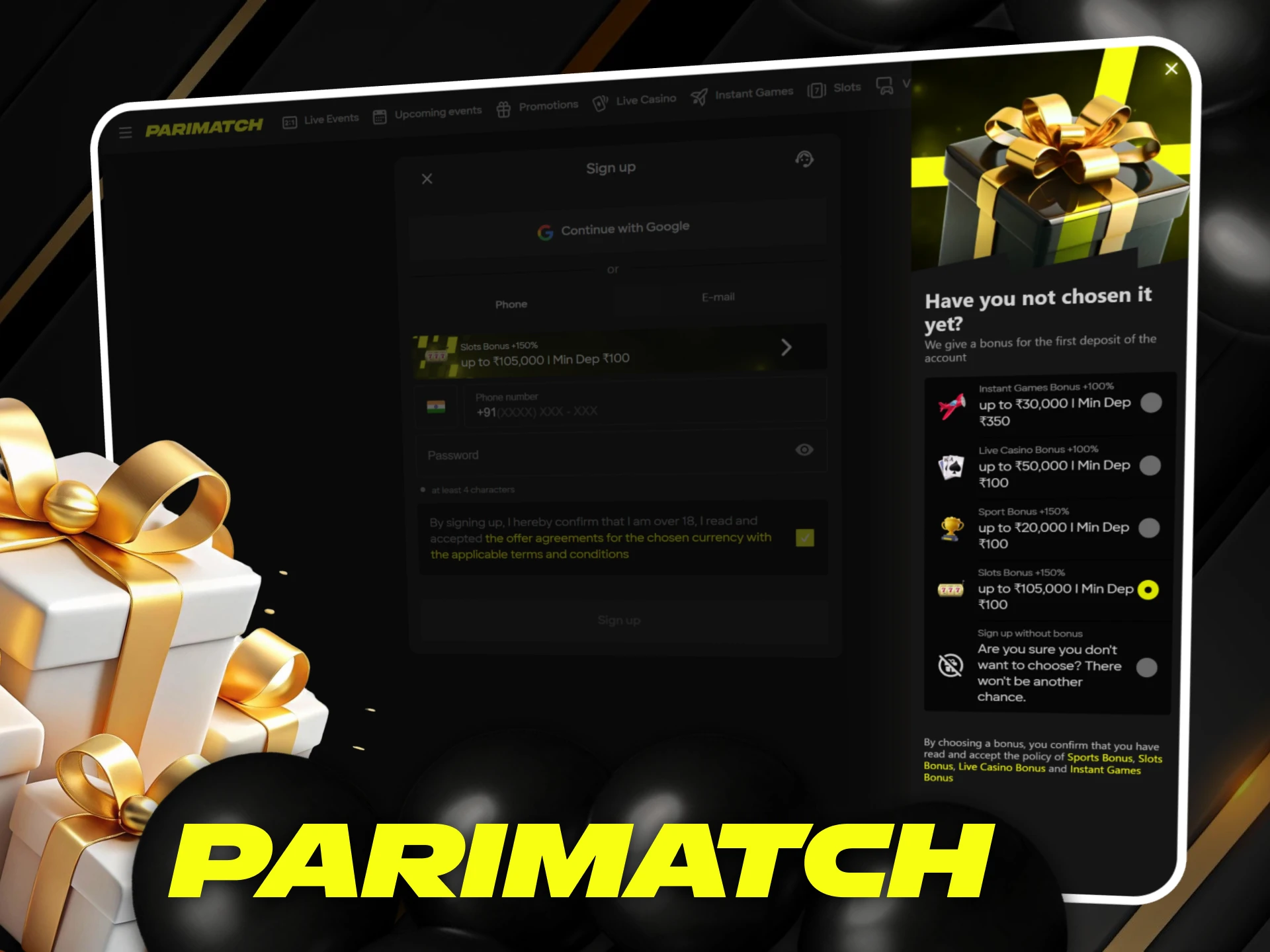 Welcome bonus for parimatch slots in india.