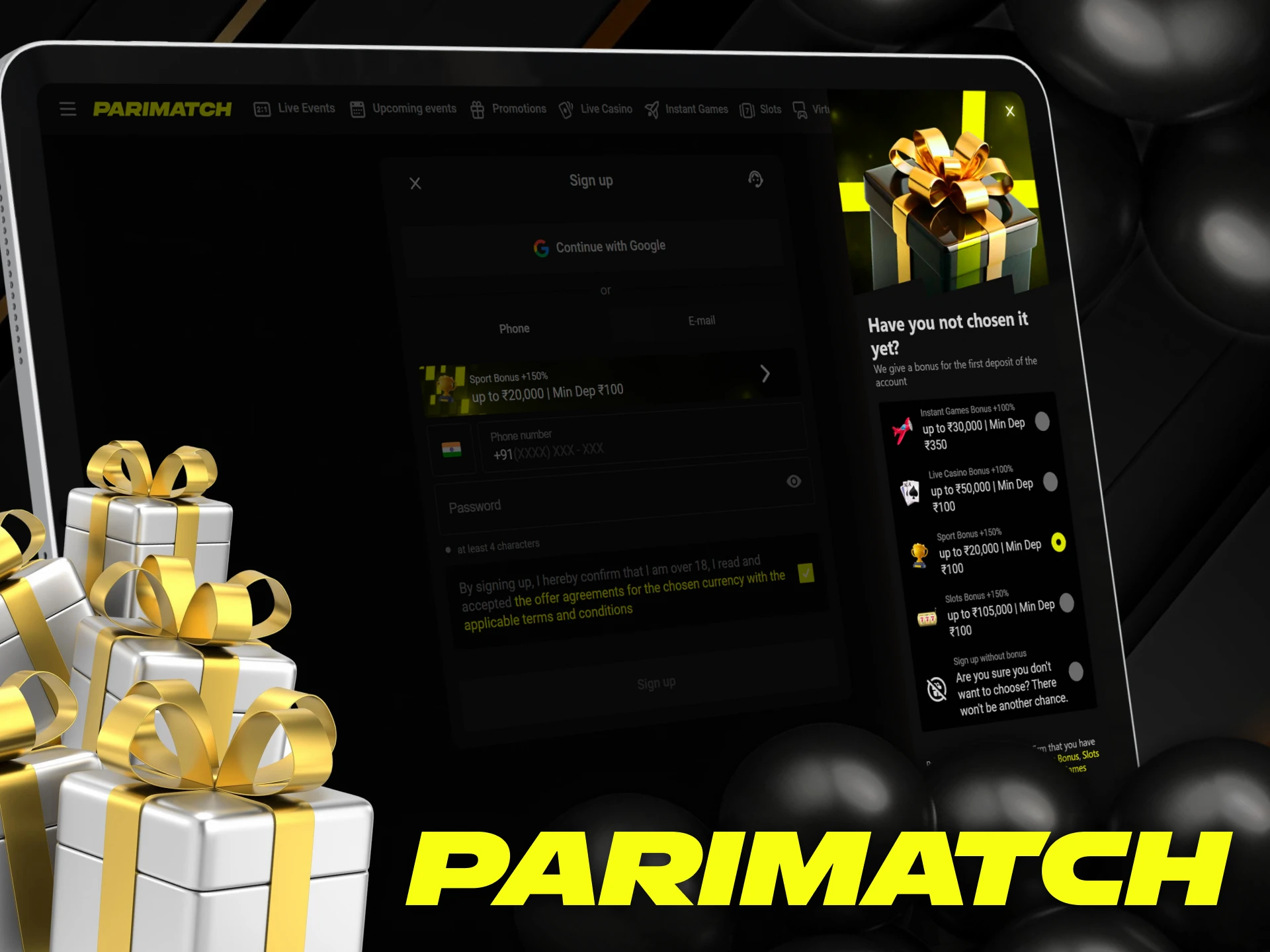 Sports betting welcome bonus at Parimatch for Indian users.