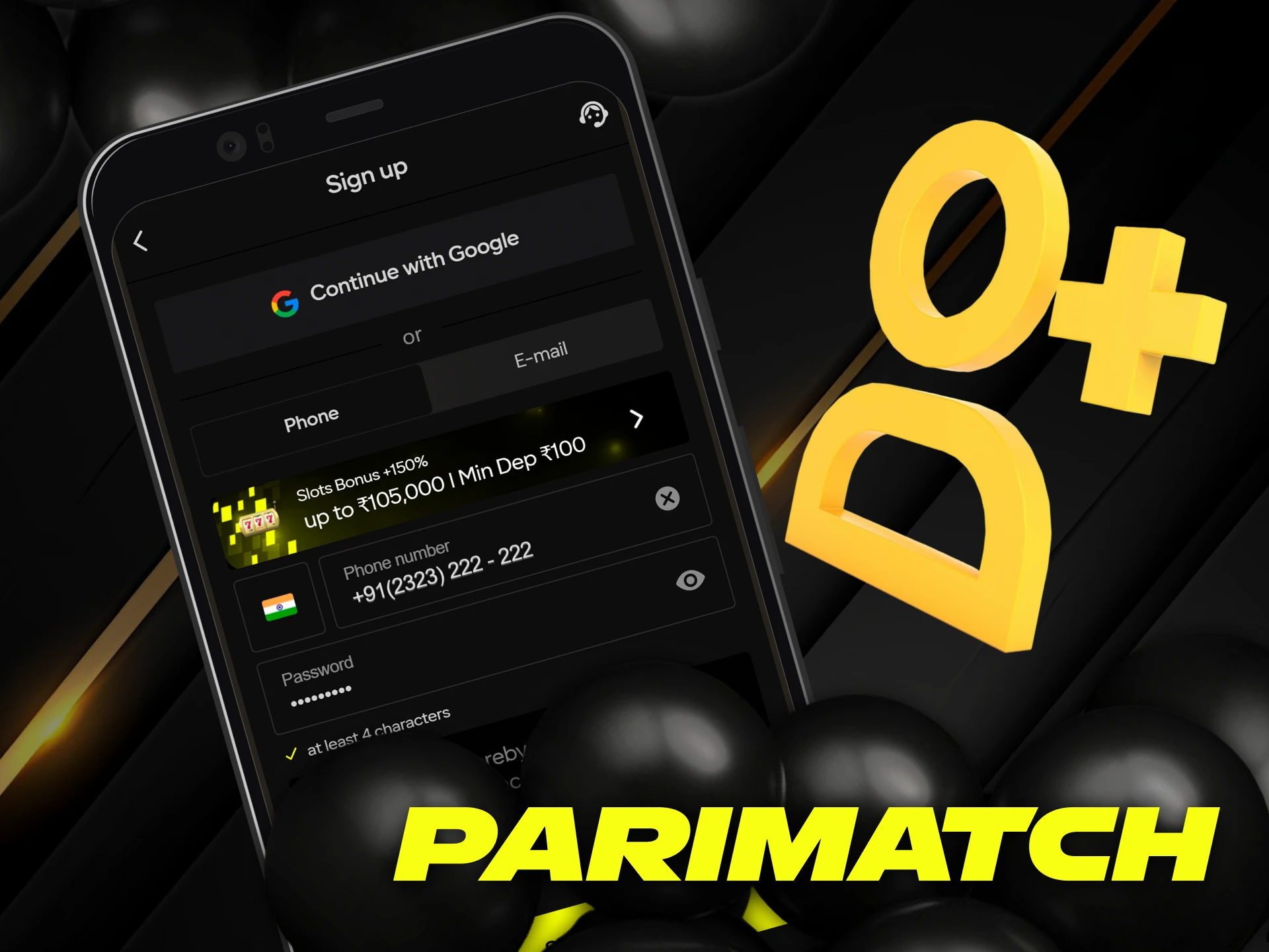 Registration in the Parimatch application in India.