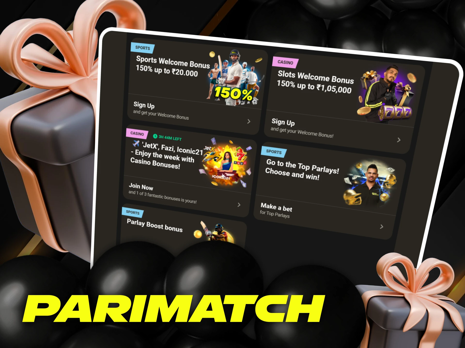 Bonuses for slots after registering Parimatch in India.