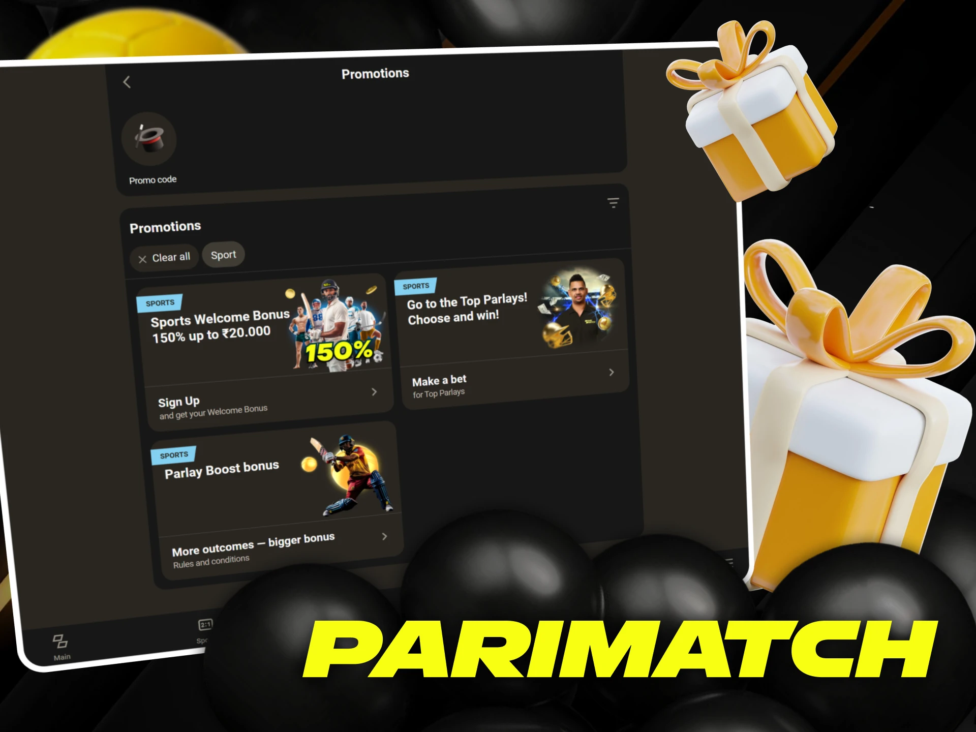 Bonuses for sports after registering Parimatch in India.