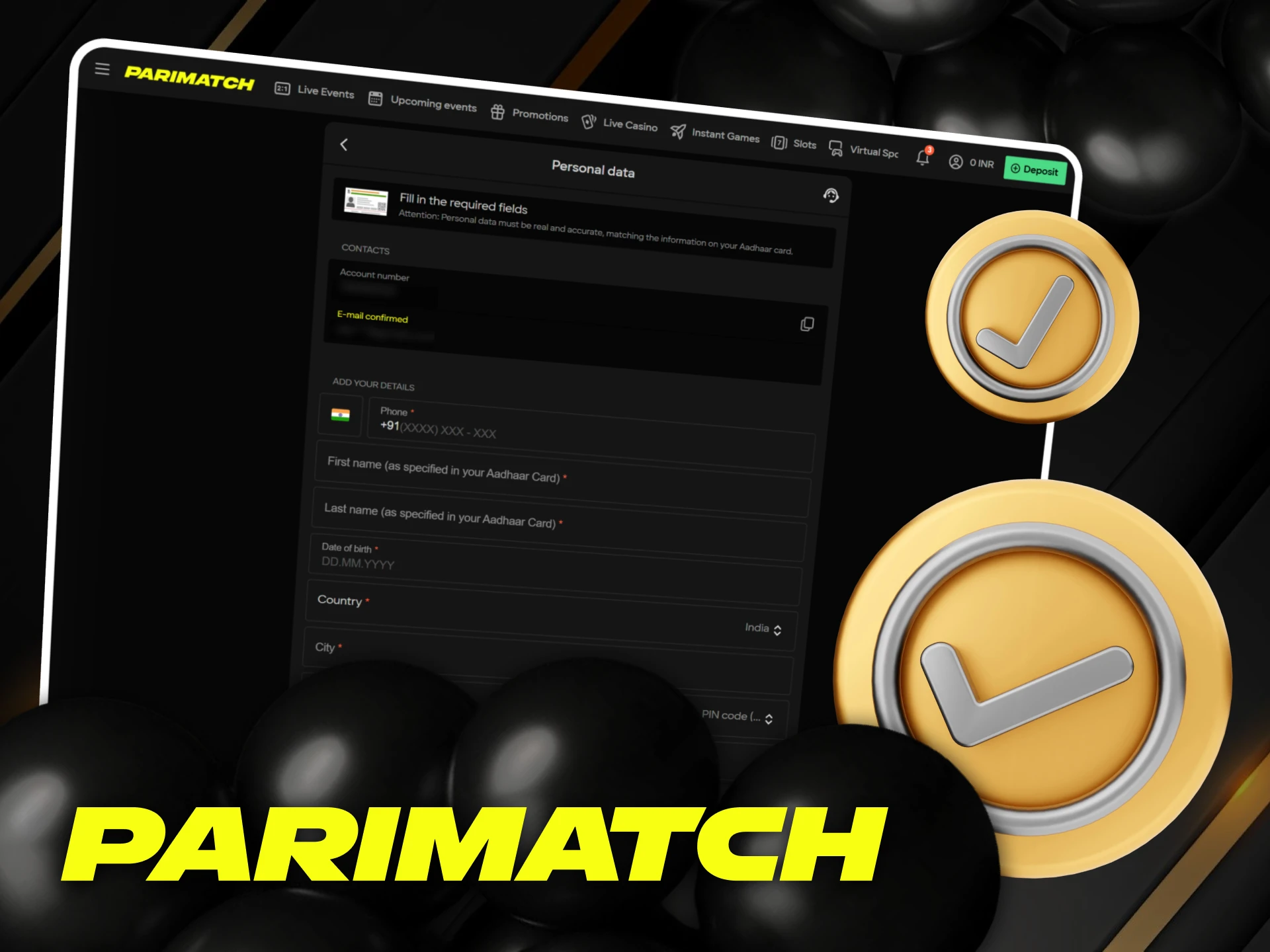 Parimatch account verification in India.