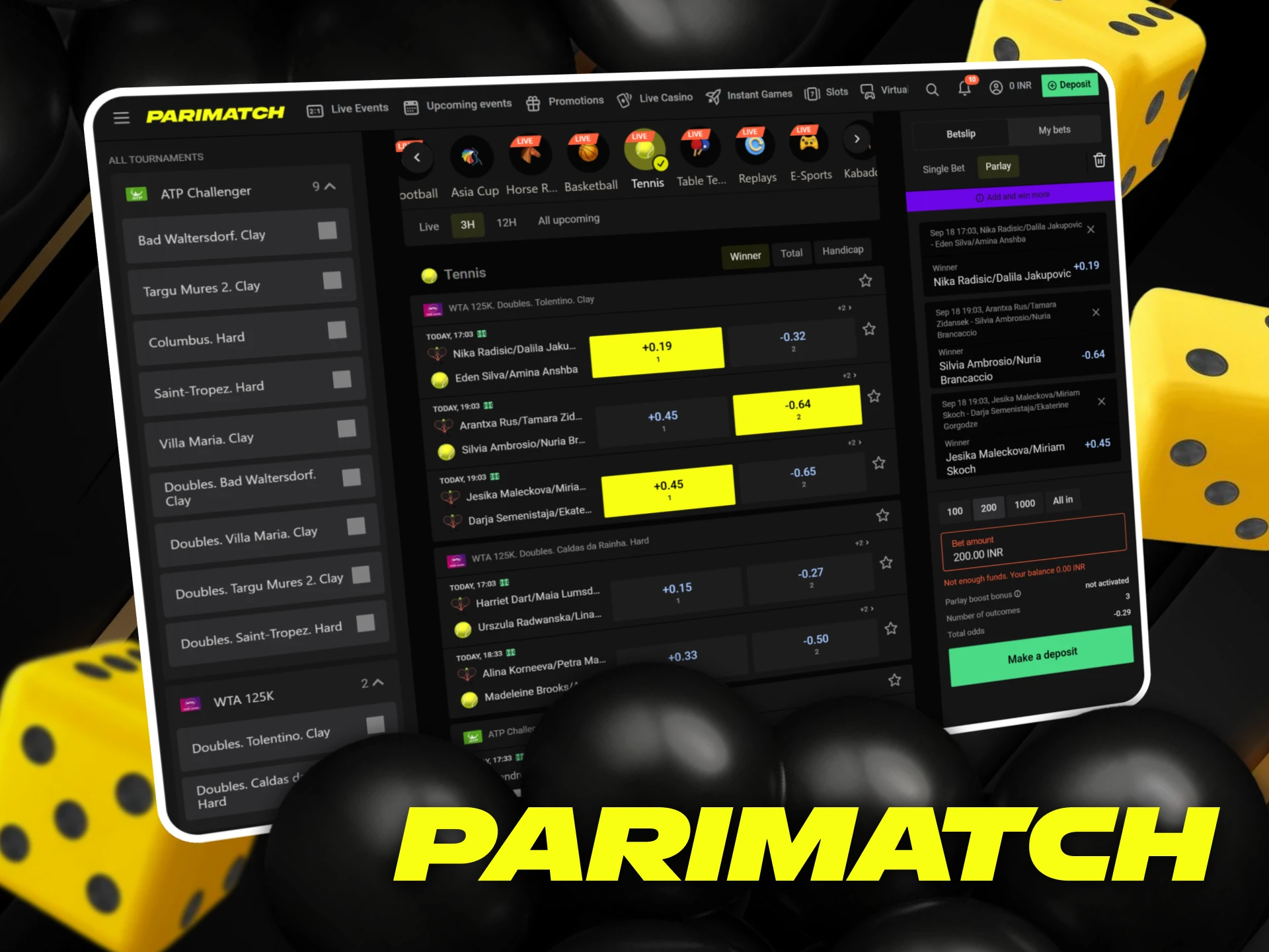 Explore the wide range of betting odds at Parimatch before betting on tennis.