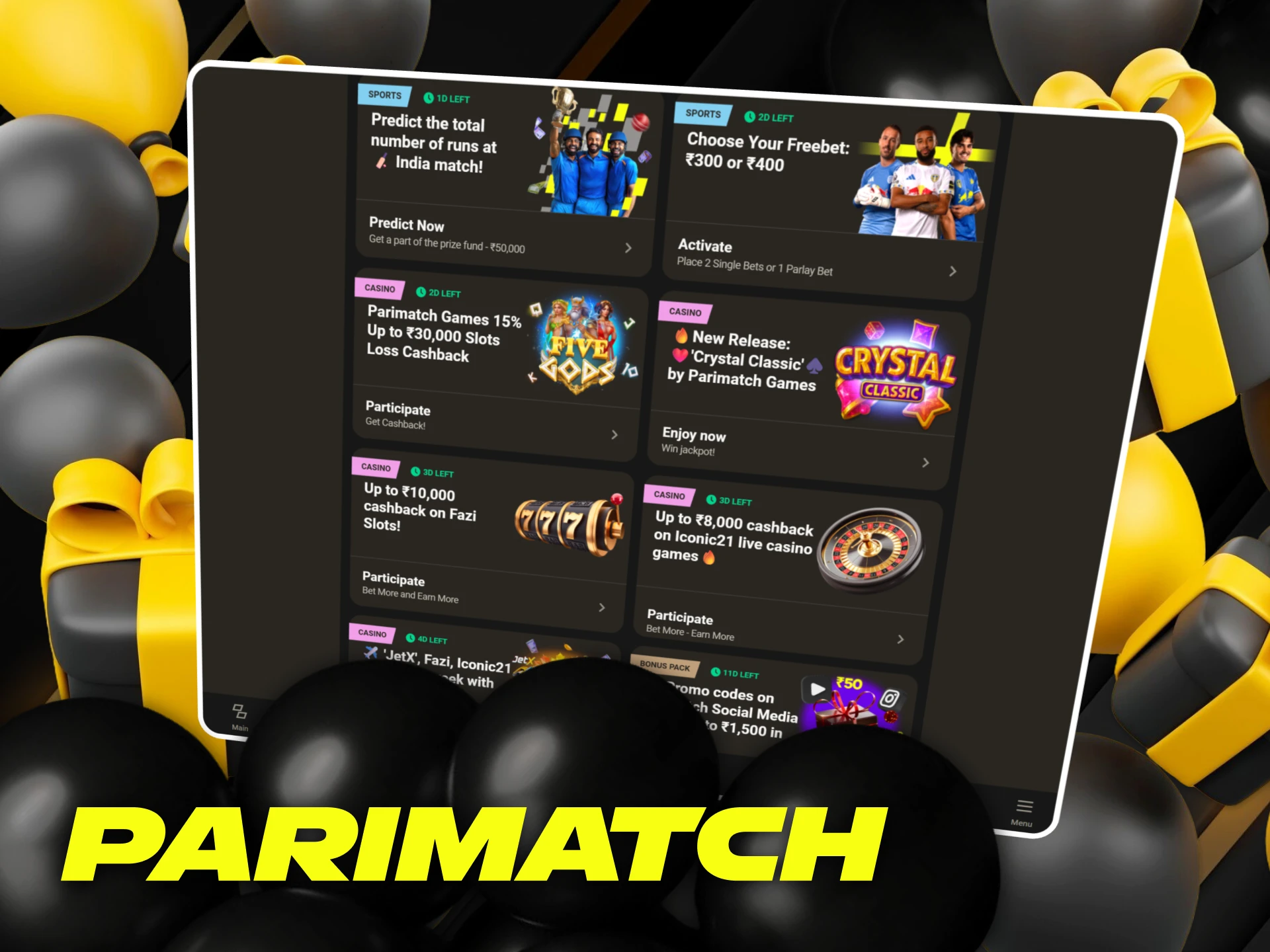 New Parimatch starter bonuses for tennis.