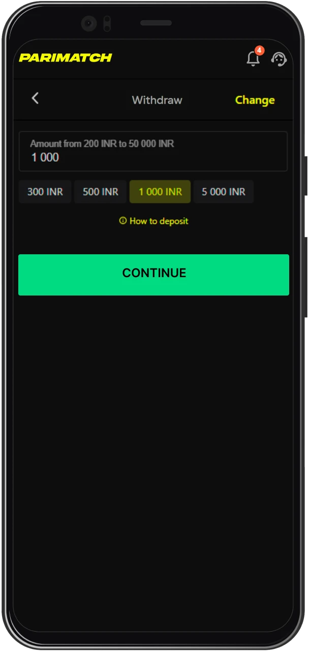 Complete the process of withdrawing your Parimatch winnings in India.