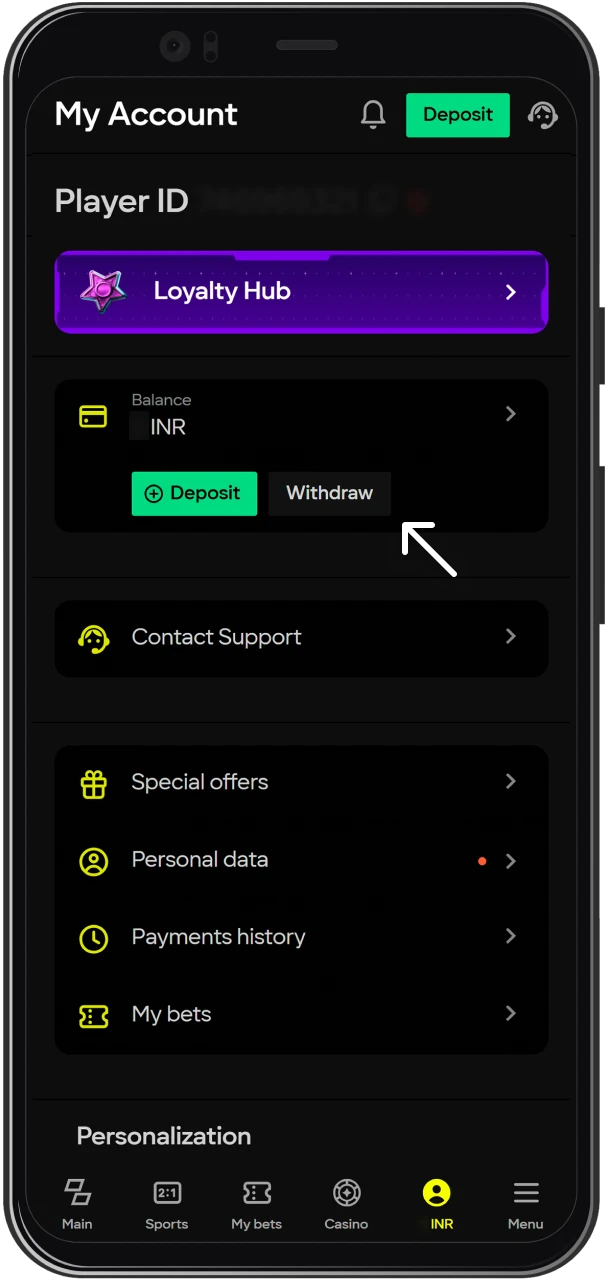 Visit the Parimatch withdrawal page in India.