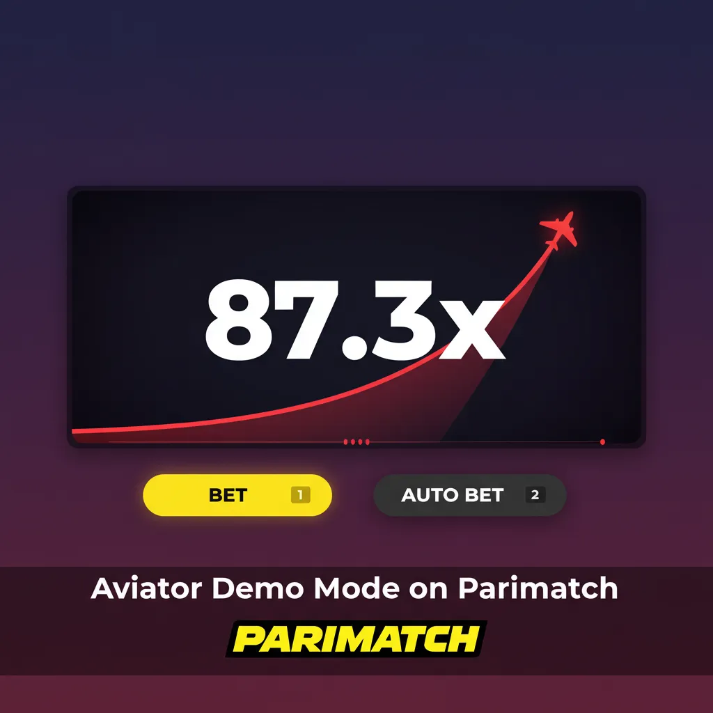 Parimatch Aviator demo mode interface with plane graphic, virtual credits, cash-out and Auto Bet controls