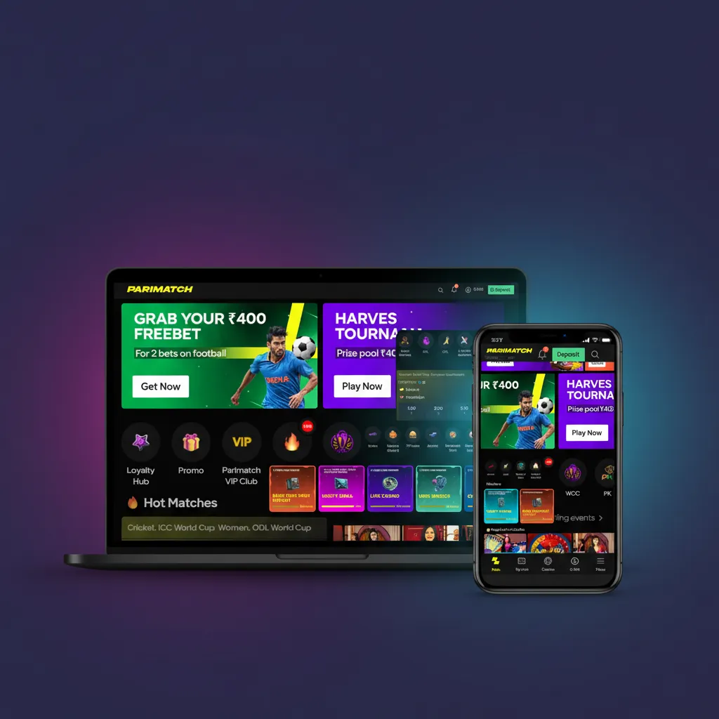 Parimatch Tier 2 UI with top bar: Sports, Live, Esports, Casino, Live Casino, Promotions, Help; Login, Sign Up, Deposits