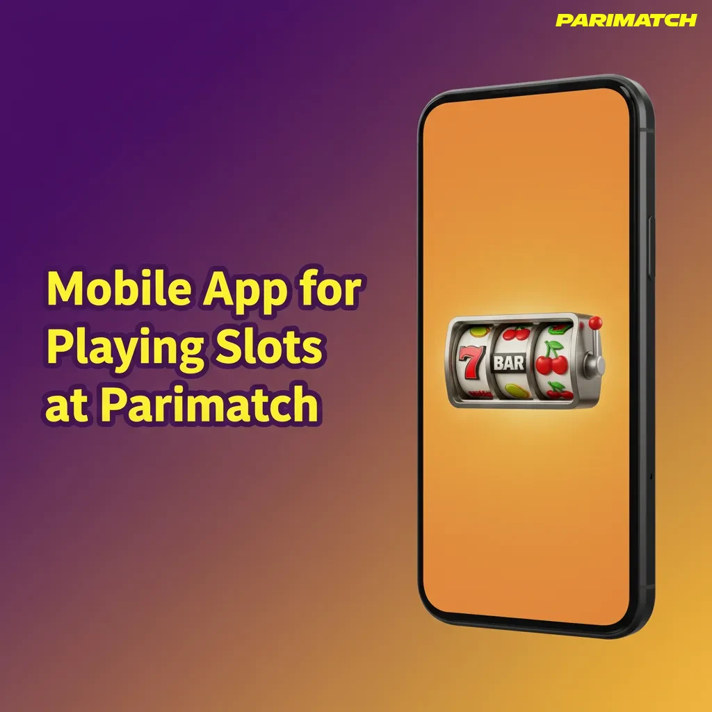 Phone screen showing Parimatch slots app with Casino and Slots tabs, Spin button, clean lobby for browsing games on the go.