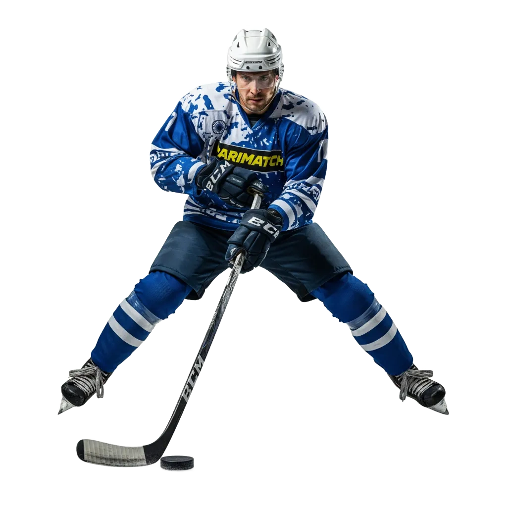 Parimatch India mobile app showing ice hockey betting odds and live scores, with UPI payment icons and a welcome bonus banner