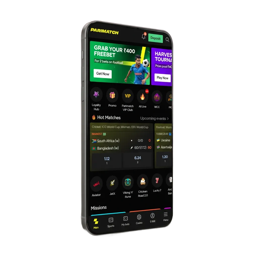 Parimatch Tier 2 iOS app for India—sports betting & casino, 150% bonus up to INR 30,000, direct Download for iOS.