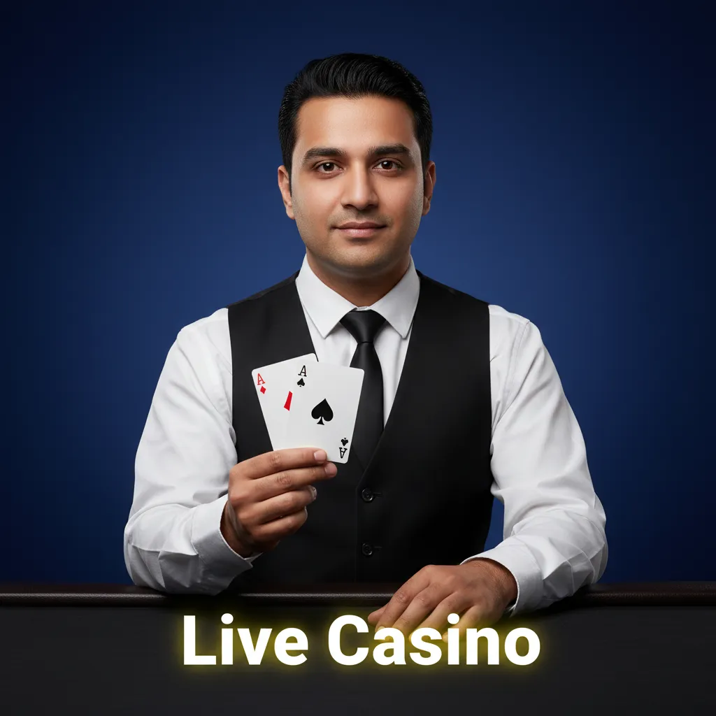 Live casino stream with real dealers, chat, and games: Andar Bahar, Teen Patti, Roulette, Blackjack, Baccarat.