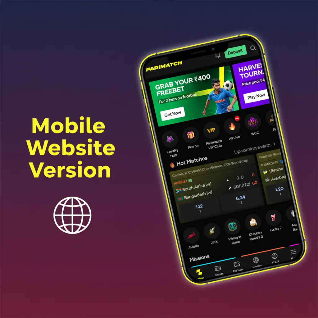 Smartphone showing mobile betting site with live odds, cash out, casino, UPI deposits, data‑friendly for iOS/Android