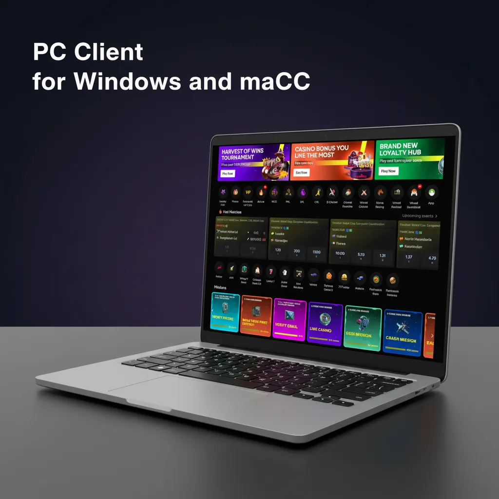 Website shown in a browser on Windows and macOS, noting no desktop client needed to place bets or play casino.
