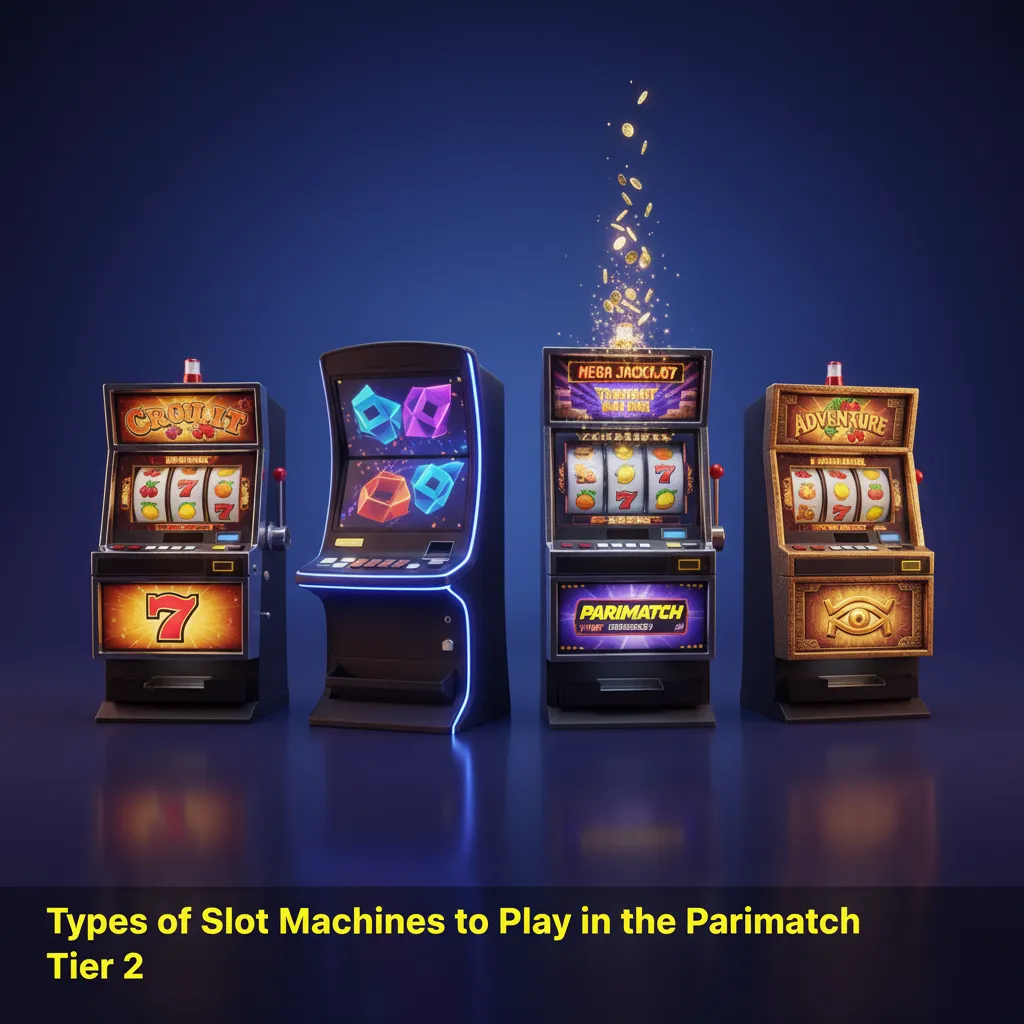 Grid of slot types at Parimatch Tier 2: classic 3-reel, video 5-reel, Megaways, progressive jackpots, cluster pays.