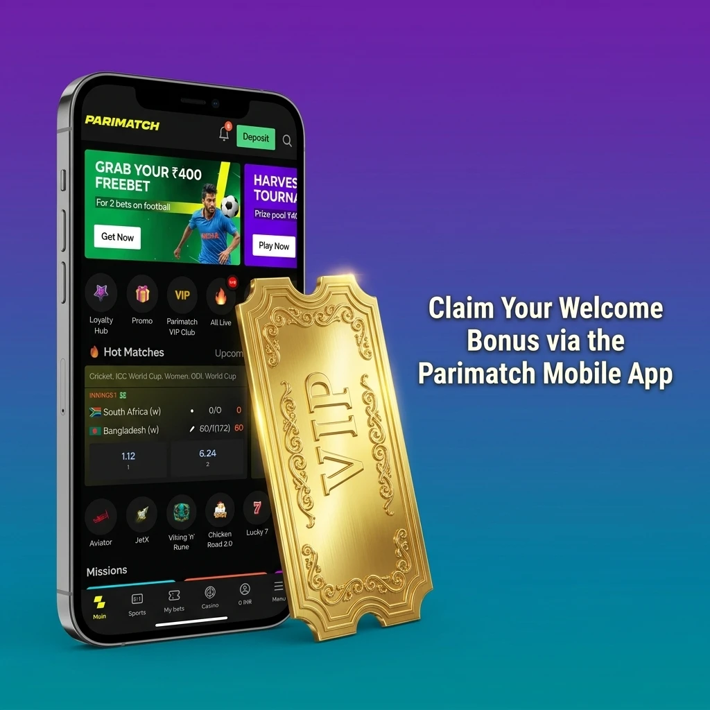 Parimatch mobile app welcome bonus claim steps on Android and iOS with registration and deposit guide