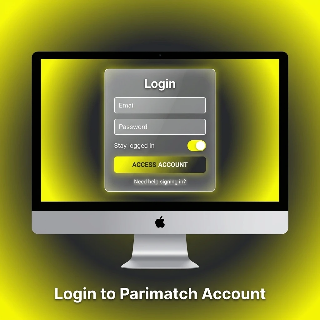 Parimatch account login steps showing email, password entry, security verification and account access process
