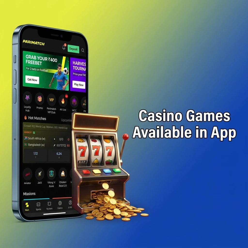 Parimatch app casino games including Aviator, Teen Patti, Andar Bahar, and live dealer titles from top providers