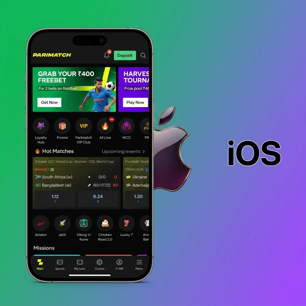 Parimatch iOS mobile website guide showing steps to add Parimatch to iPhone or iPad home screen via Safari