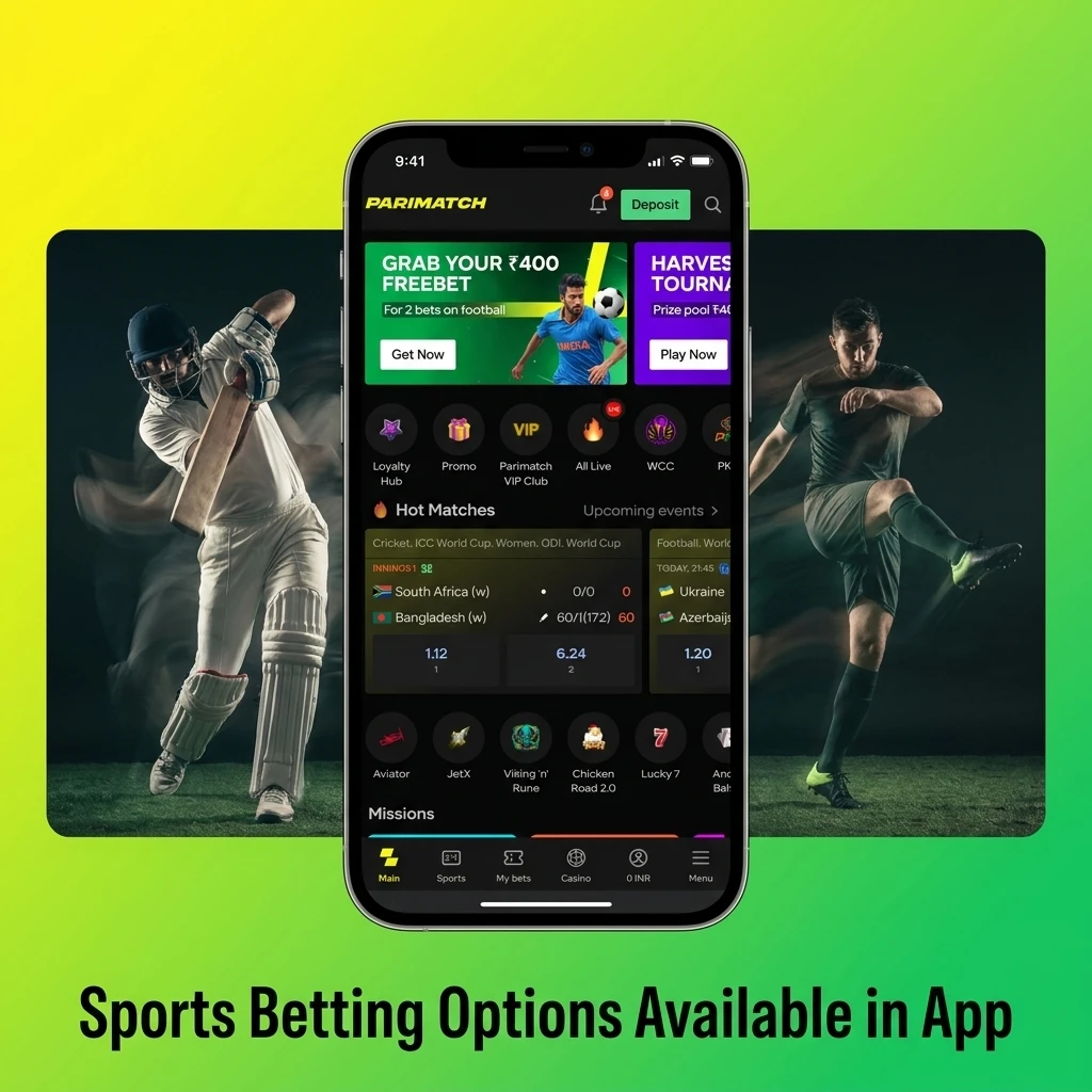 Parimatch app sports betting options including cricket, football, kabaddi, tennis, basketball, esports and more